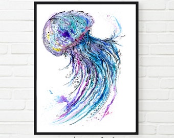 Watercolor Jellyfish Art Print: Marine Biology Ocean Decor (Digital Download)