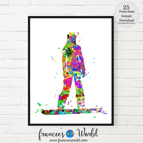 Snowboarding girl, PRINTABLE, Girl snowboarder Watercolor, Snow board female , Girl Snow board, Snowboarder Decor, Snow board, snow boarding Il_570xn