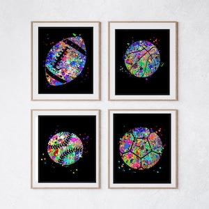 Sport balls art prints, Sport Dorm art, Set of 4, Boys bedroom decor, Sports room decor, Boys room , Basketball, Baseball, Soccer, Football