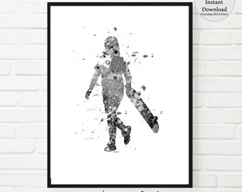 Skateboard Girl Art Print, Black and White Skater Poster (Digital Download)