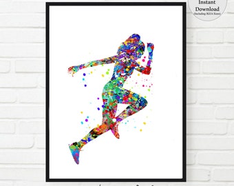 Runner Print, Runner art, Girl runner Poster, female, Watercolor, Girl runner printable, sprinter, running gift, track and field, sport art