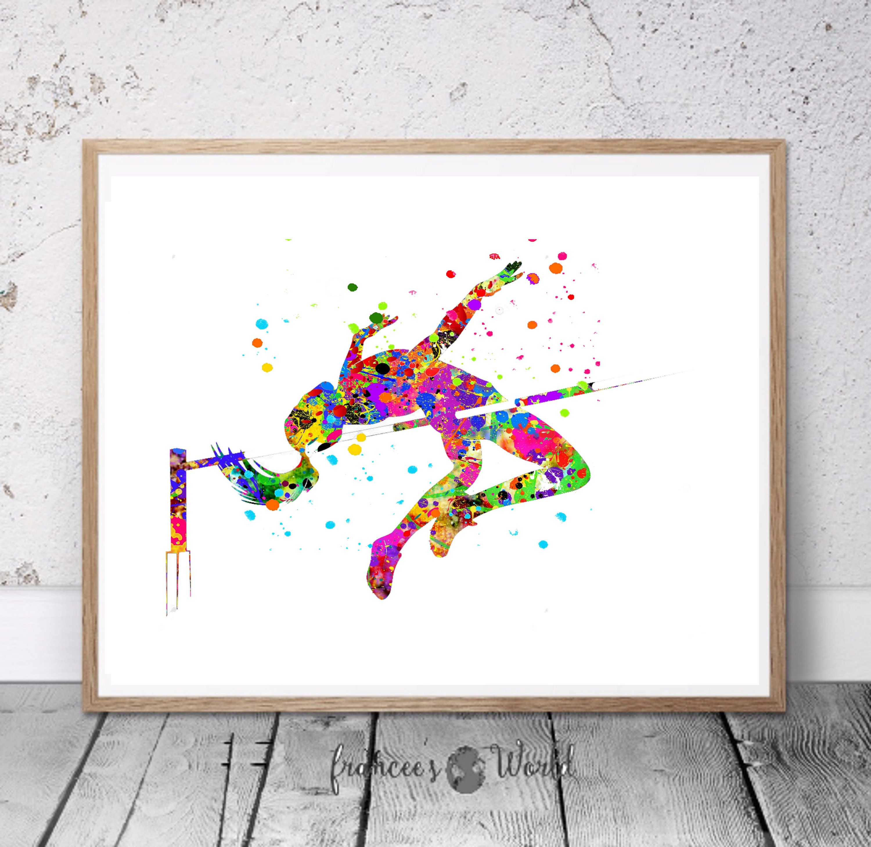 Kurry 「JUMP」アート High Jump Girl, Sport Watercolor Art Print (digital Download) - Etsy