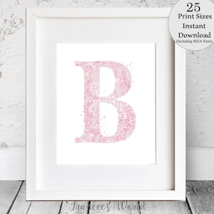 Pink Letter B Dorm Decor, Letter Art, Letter B Print, Letter B Poster, Letter B Watercolor, girl Nursery, Letter B Monogram, B initial,