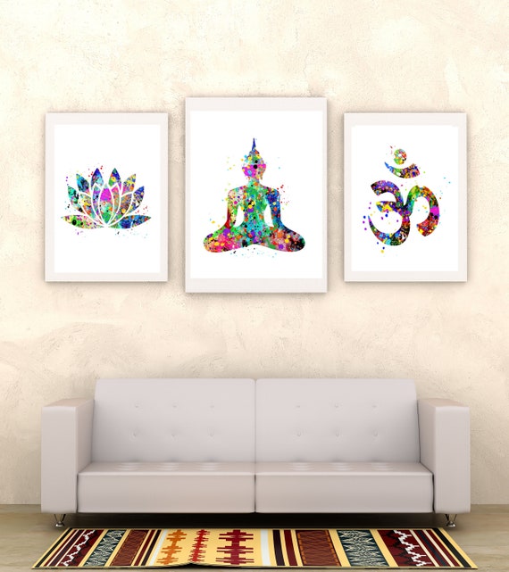 Yoga Watercolor Print Set Yoga, yoga gift, Ohm Print, Printable,Hamsa Lotus Flower Buddha PRINTABLE, Yoga poster, Yoga print, Yoga decor Il_570xn