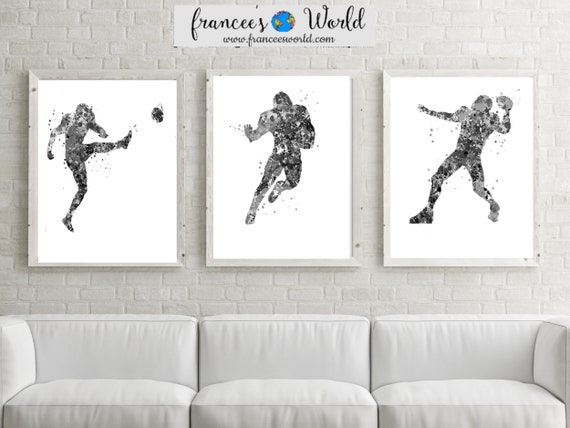 Football Print, Black and White Football Watercolor, American football printable, Quarterback print, running back print, wide receiver art, Il_570xn