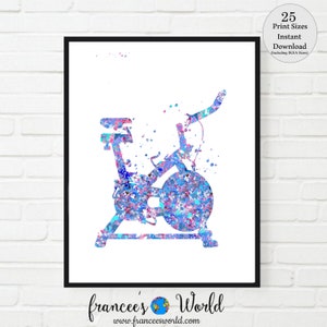 Workout bike Print bicycle stationary bike pink and blue PRINTABLE workout room art gym art printable art bike  exercise bike home gym