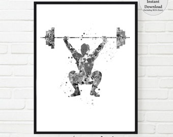 Sport Art Print Weightlifter Black and White Print, Exercise Poster (Digital Download)