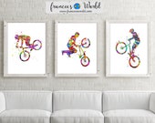 Trial Cyclist Print trial Bike Printable, Set of 3 Watercolor Art, Mountain Bike boy room art, Trial Cycle gift ,Sport Bike Stunt Racing Il_170x135