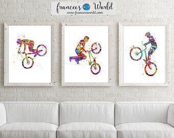 Mountain Bike Watercolor Print Set, Boys Room Decor (Digital Download)