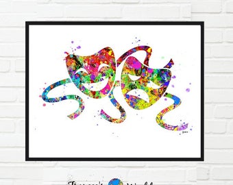 Comedy Tragedy Masks Art Print: Colorful Theater Decor (Digital Download)
