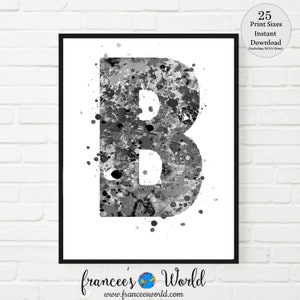 Letter B Black and White art, Letter B Print, Letter B art, PRINTABLE, Letter B Watercolor, Letter B Nursery, Letter B Monogram, Initial B