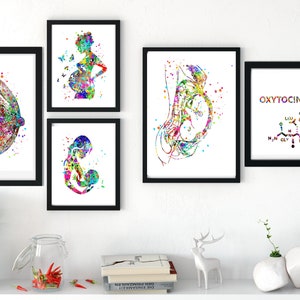 Wydruki ciążowe ciąża Sztuka w akademiku DO DRUKU matka dziecko Zestaw 5 oksytocyna miłość cząsteczka dziecko macica ciąża prezent prezent na baby shower położna