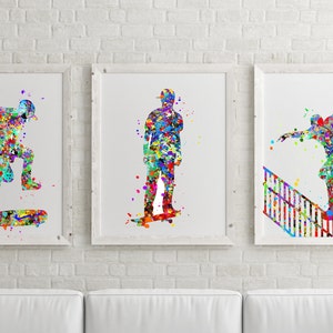 Skateboard Boy Art, Boy skateboard Poster, skateboard Watercolor, Skateboard decor, PRINTABLE, boy room art, skate board, skate poster image 3