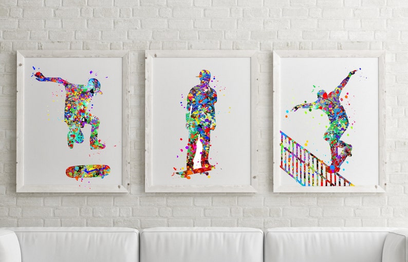 Skateboard Boy Art, Boy skateboard Poster, skateboard Watercolor, Skateboard decor, PRINTABLE, boy room art, skate board, skate poster image 3