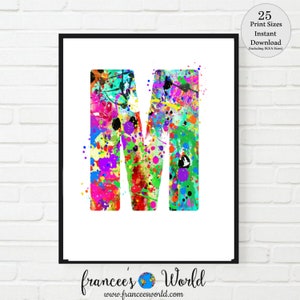 Letter M Dorm Decor, Letter M Print, Letter M art, PRINTABLE, Letter M Watercolor, Letter M Nursery, Letter M Monogram, Letter M, Initial M