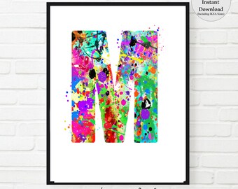 Buchstabe M Wohnheim Dekor, Buchstabe M Druck, Buchstabe M Kunst, DRUCKBAR, Buchstabe M Aquarell, Buchstabe M Kinderzimmer, Buchstabe M Monogramm, Buchstabe M, Initiale M