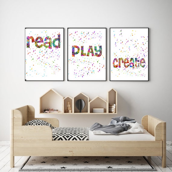 Read Play Create Print Set of 3 Playroom Art Home School Child