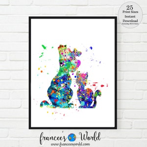Dog and Cat Print dog cat printable watercolor pet puppy kitten Dorm art veterinarian decor kid room art dog cat lover art INSTANT DOWNLOAD