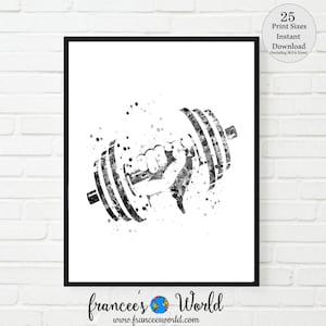 Dumb bells Print black and white, exercise weights INSTANT DOWNLOAD workout room art gym art printable art dumbbell exercise home gym art