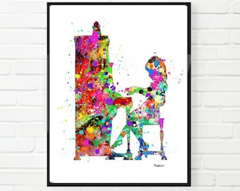 Piano Art Printable  Watercolor Art Music Art Home Decor Music Lover Piano Player Gift Music Room Little girl room  Art ,digital print