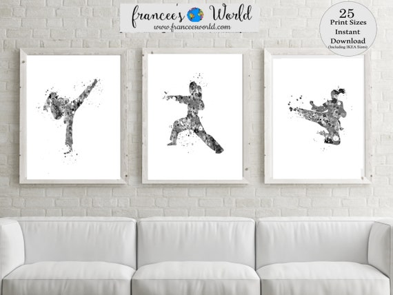 Karate Gift for girl, Black and White Karate PRINTABLE, girl teen gift, Girl Karate Art,Karate Kid Karate Poster, sport art, tae kwon do Il_570xn