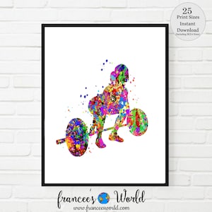 Weight lifter Woman Watercolor Print Female Weightlifter Gift Art Dorm Decor Gym Fitness weightlifter, power lifter, Woman INSTANT Download