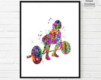 Weightlifter Woman Watercolor Art Print, Gym Decor, Sports Poster (Digital Download)