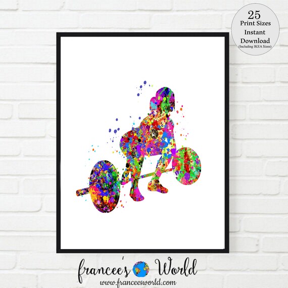 Weight lifter Woman Watercolor Print Female Weightlifter Gift Art Wall Decor Gym Fitness weightlifter, power lifter, Woman INSTANT Download Il_570xn