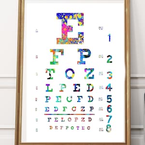 Eye Chart Print, Eye Chart, Eye Chart Art, Watercolor Eye chart, Eye Chart PRINTABLE,, Medical Art, Eye Doctor Gift, Eye chart poster, Eye