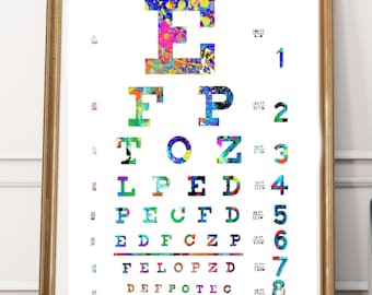 Eye Chart Print, Eye Chart, Eye Chart Art, Watercolor Eye chart, Eye Chart PRINTABLE,, Medical Art, Eye Doctor Gift, Eye chart poster, Eye