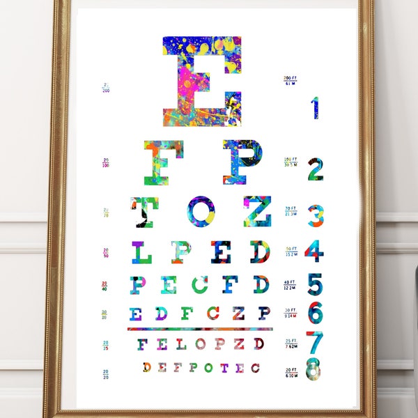 Eye Chart Print, Eye Chart, Eye Chart Art, Watercolor Eye chart, Eye Chart PRINTABLE,, Medical Art, Eye Doctor Gift, Eye chart poster, Eye