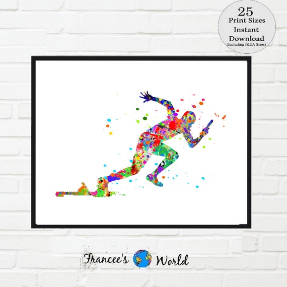 Runner print, Track and field runner, relay runner, sport printable, male runner art, runner decor, runner baton, Olympic sport, relay race Il_570xn