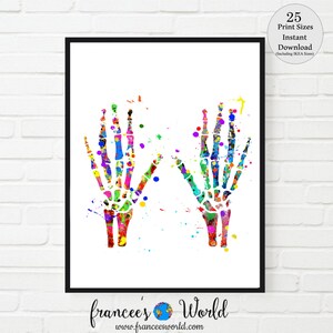 Hands Bones PRINT Medical art Hand Watercolor PRINTABLE Skeletal Hands Bones Science Art Orthopedic Art Doctor Art Skeleton Print Clinic Art
