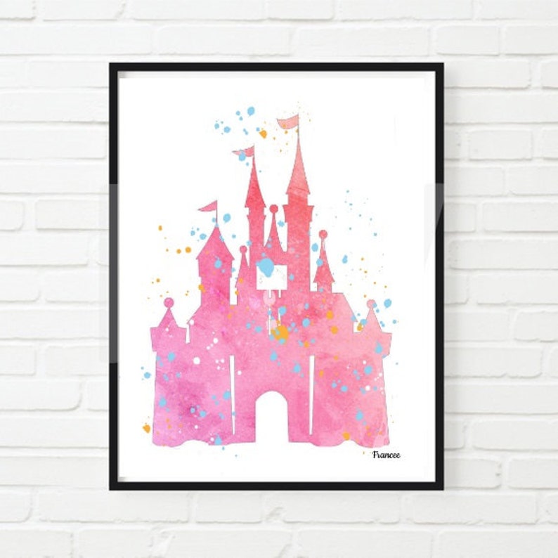 Pink Princess Castle Pink Digital Download, Fairytale Nursery, Baby Nursery Wall art pink girls room, princess room baby shower gift image 1