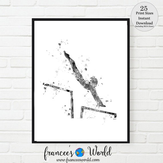 Gymnastics Print, Uneven Bars, Black and White, Girl Gymnastic Poster ...
