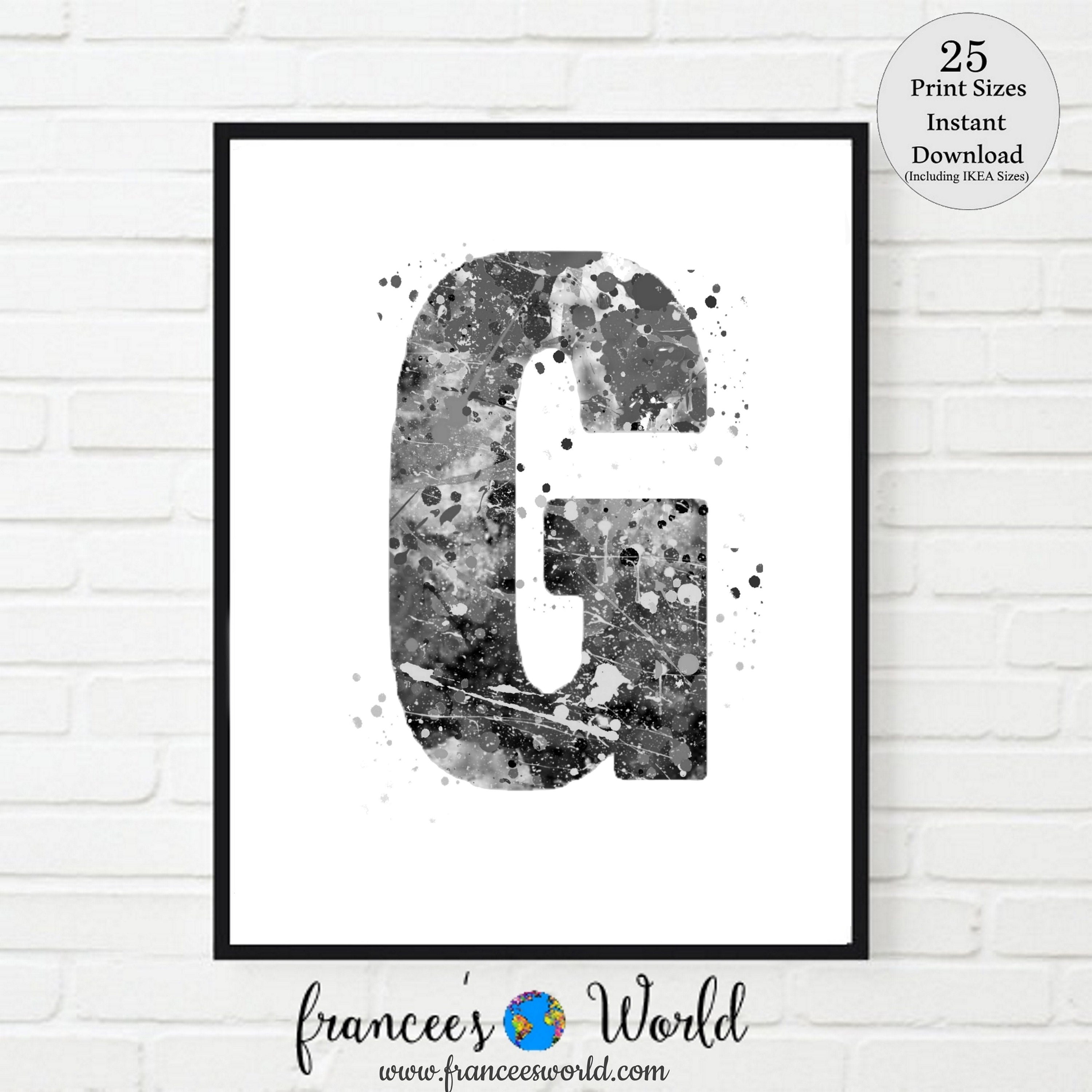 Letter G Wall Decor Letter Art Black and White Letter G Etsy