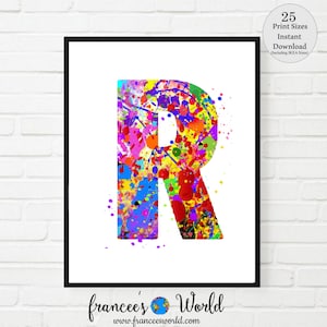 Letter R Dorm Decor, Letter R Print, Letter R art, PRINTABLE, Letter R Watercolor, Letter R Nursery, Letter R Monogram, Letter R, Initial R