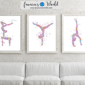 Regalo di ginnastica, rosa, blu, viola Ginnastica, Arte del dormitorio, Ginnastica stampabile, Set di 3, Decorazione di ginnastica, Stampa sportiva, Stanza della ragazza ginnasta