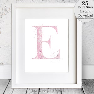 Decoração de dormitório com letra E rosa, arte de letras, impressão de letra E, IMPRIMÍVEL, aquarela de letra E, berçário de letra E, monograma de letra E, inicial de letra E