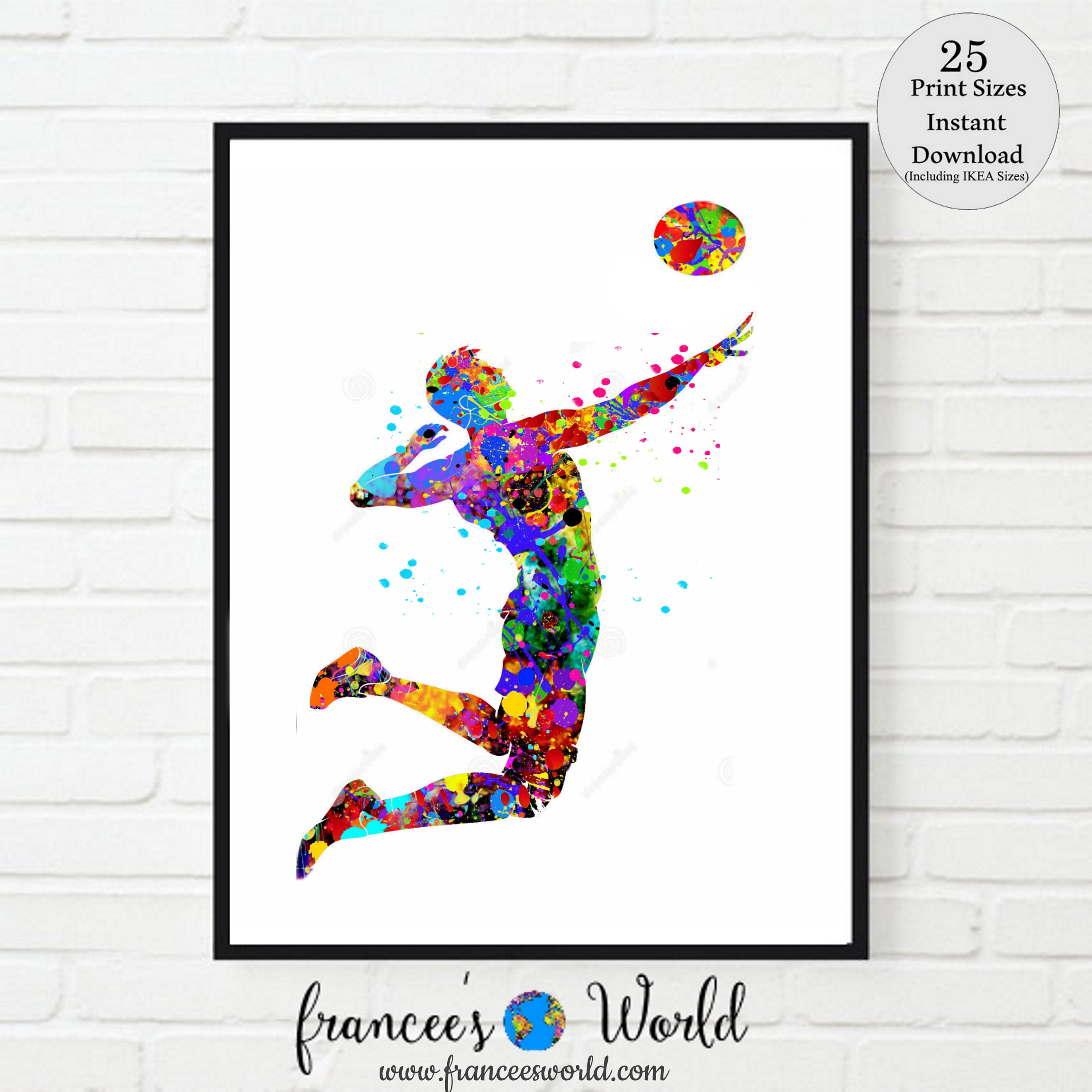 Sport Art Print Volleyball Watercolor Print, Teen Boy Room Decor