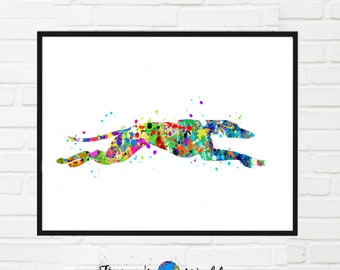 Impresión artística de acuarela de galgo: Póster colorido de perro (descarga digital)