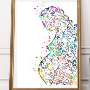 Graviditetskonsttryck: Färgglad blommig silhuett (digital nedladdning)