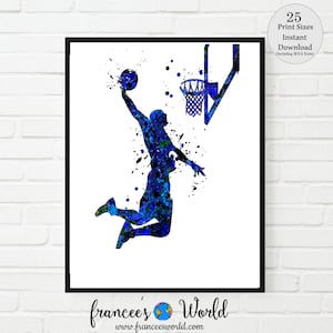 Basketball black and white slam dunk art  PRINTABLE  Basketball Art, Boy Basketball print, male  Basketball watercolor Basketball Dorm Art
