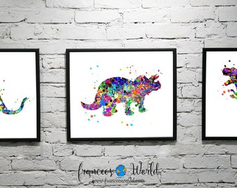 Watercolor Dinosaur Art Prints, Set of 3 (Digital Download)