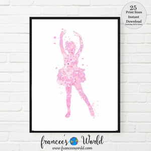 May include: Pink watercolor silhouette of a ballerina in a tutu, with a white background. The image is titled "frances' World" with the website address below.