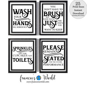 Funny Bathroom Art Prints: Vintage Restroom Decor Set (Digital Download) image 1