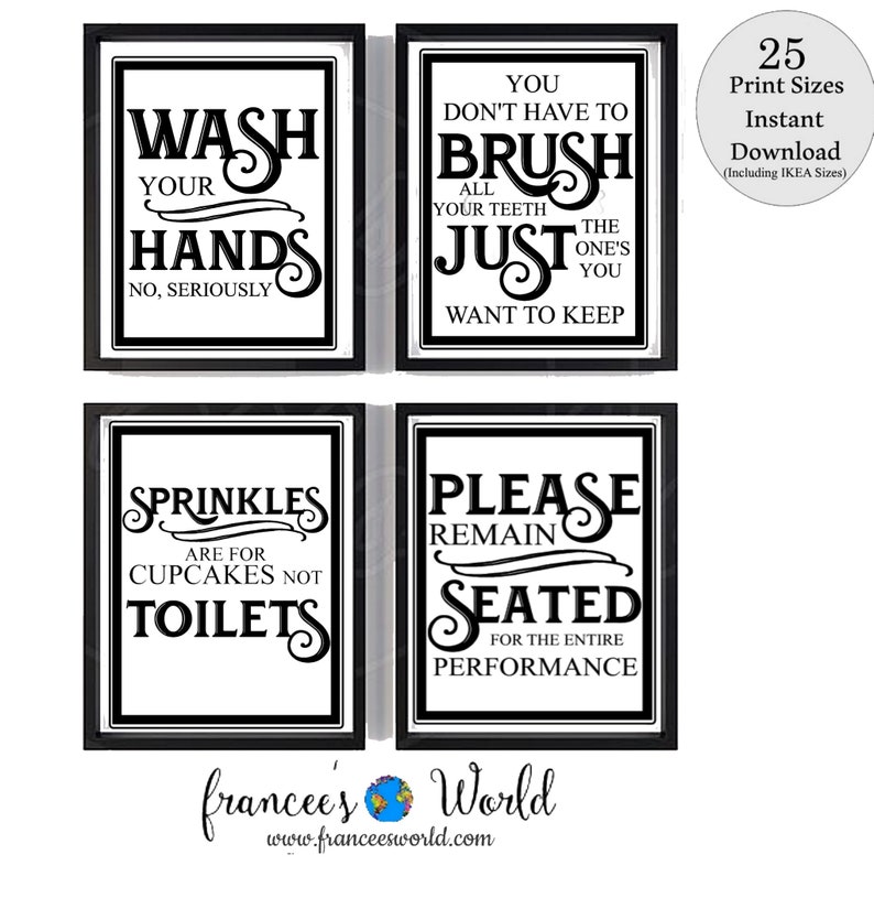 Funny Bathroom Art Prints: Vintage Restroom Decor Set (Digital Download) image 1