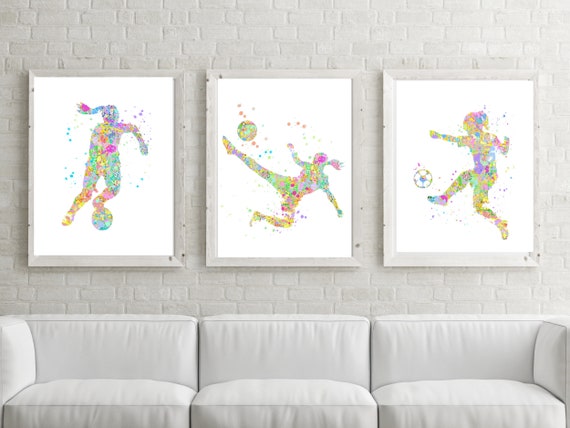 Soccer Wall Art Soccer Gift Art Soccer Poster Soccer Pastel Watercolor Girl Soccer Printable Soccer Party Soccer Decor Set Of 3 Soccer By Francee S World Catch My Party