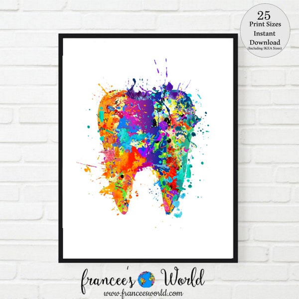 Tooth Print, Tooth art, Dentist wall decor, Teeth print, Printable, colorful tooth, dentist office, tooth, bathroom art, kid bathroom art