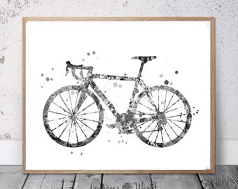 Sportowy wydruk artystyczny rowerowy, akwarela: , prezent dla rowerzysty (pobranie cyfrowe) dekoracja monochromatyczna
